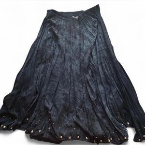 Risky # Blue Tie Dye 100% Rayon 1980-1990 Maxi Embellished Pleated Skirt